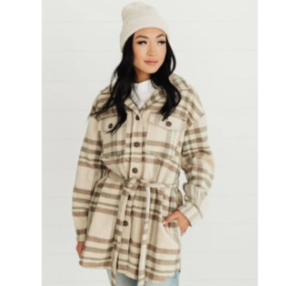 Oat Benji Belted Plaid Jacket/Cardigan Large XL - Picture 1 of 8